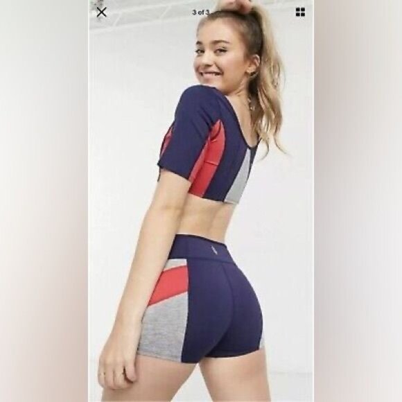 NWT Free People Movement Blue & Red Color Block 2 Piece Set Top & Shorts - Picture 7 of 12